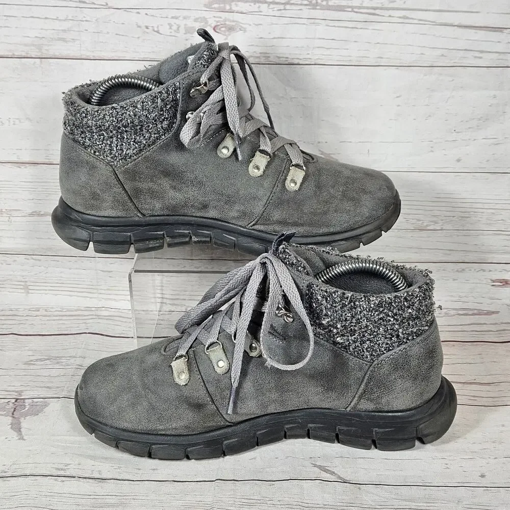 Skechers Synergy Walking Boots Women's Grey US 8.5 Faux Fur Lined Knit Collar